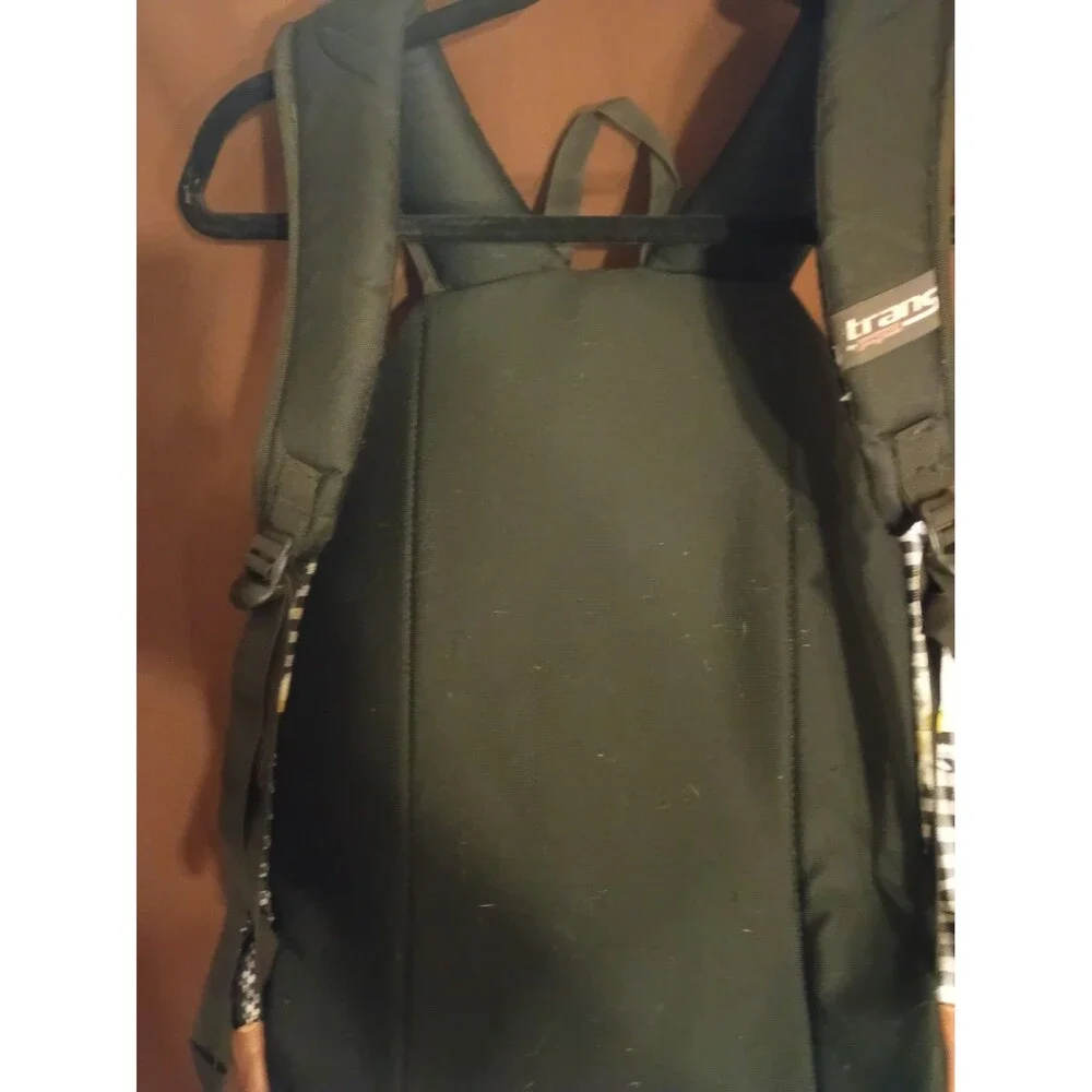 Jansport Cool Backpack Black & White Gingham Daisy Floral Brown Trim Please Read